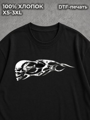 Футболка Flames of steel skull tribals vivere y2k vintage black