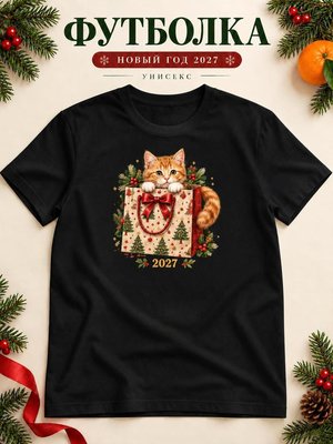 Футболка унисекс новогодняя Кот 2027