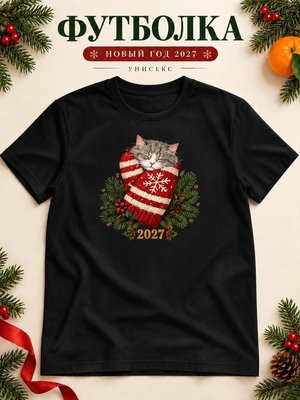 Футболка унисекс новогодняя Кот 2027