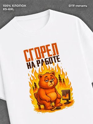 Футболка Футболка с прикольной надписью Медведь сгорел