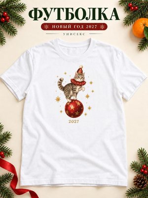 Футболка унисекс новогодняя Кот 2027