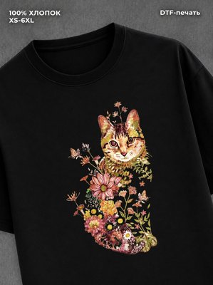 Футболка кот из цветов