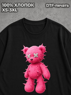Футболка сзади тедди мишка hug y2k black