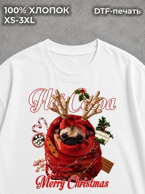 Футболка рождественская мем pinterest собачка мопс