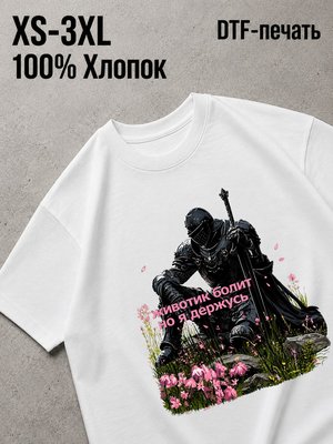Футболка мем животик болит рыцарь