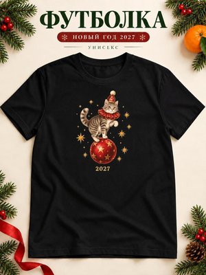 Футболка унисекс новогодняя Кот 2027