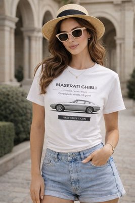 Футболка белая в стиле Maserati Ghibli First Series