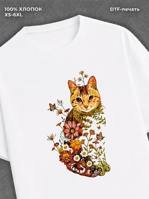 Футболка кот из цветов