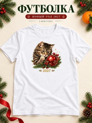 Футболка унисекс новогодняя Кот 2027