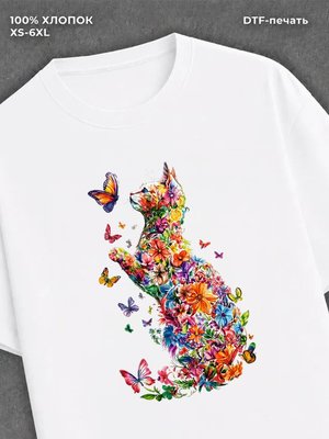 Футболка кот из цветов