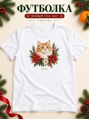 Футболка унисекс новогодняя Кот 2027