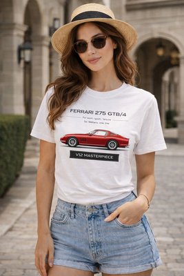 Футболка белая в стиле Ferrari 275 GTB 4