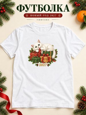 Футболка унисекс новогодняя Кот 2027