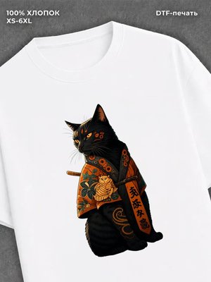 Футболка Кот самурай с катаной