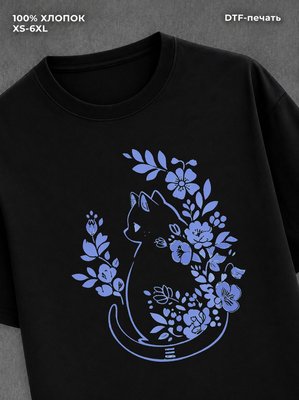 Футболка кот с цветочками
